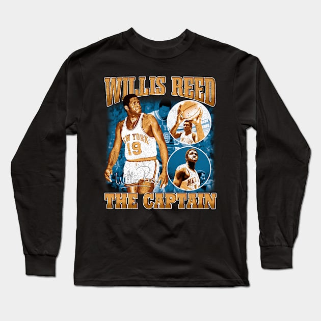 Willis Reed The Captain Basketball Legend Signature Vintage Retro 80s 90s Bootleg Rap Style Long Sleeve T-Shirt by CarDE